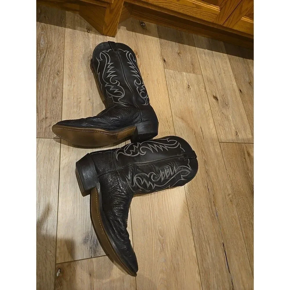 Laredo Black Cowboy Boots 10 D Preloved Vintage MADE Usa Animal Print Mens